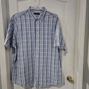 Men's Roundtree/ York 4XLT Cotton Short Sleeve Button Up Shirt Blue Chest 60 L36